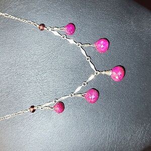 P12. 925 Sterling Silver Drop Dangle Natural Rubies Necklace 17" by Barbee